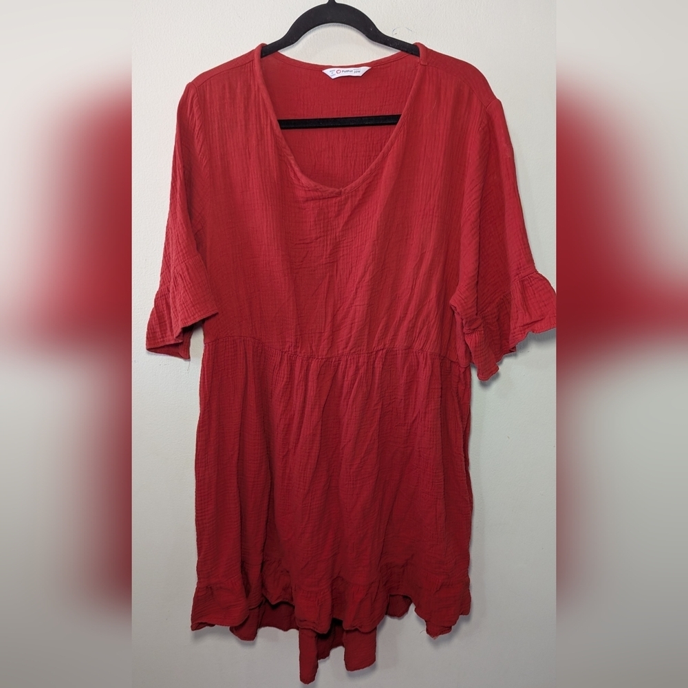 PatPat Cotton Muslin High-Low Dress Red Ruffle Hem Women's Size 20W